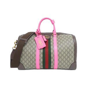 Gucci Savoy Duffle Bag GG Supreme monogram canvas fuchsia leather Pink